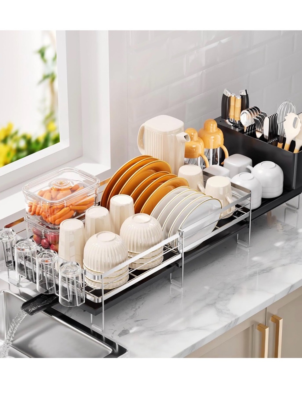 NIB Expandable Counter Dish Drying Rack in Silver, Dish,Utensils,Cups Anti Rust